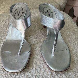 Prada silver metallic thong slide